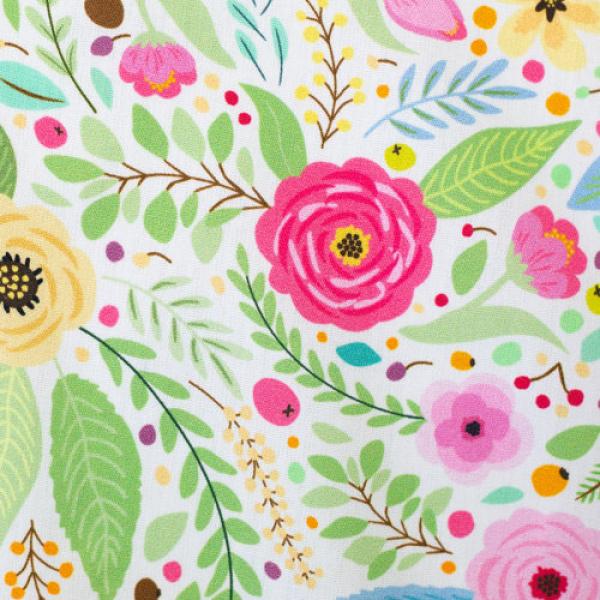 Bauwoll Druck Blüten und Blätter auf Weiß von Happy Easter by Swafing 